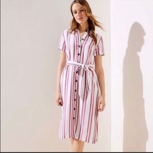 Loft Stripe Linen Blend Short Sleeve Dress (sz 4)